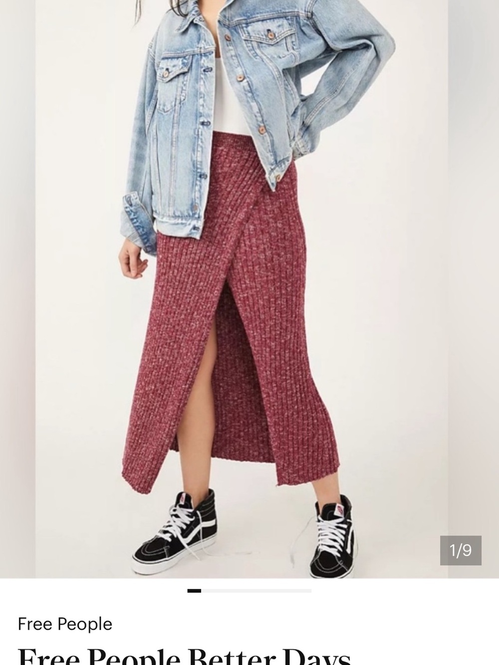 Free People Ribbed Maxi Skirt in Burgundy
